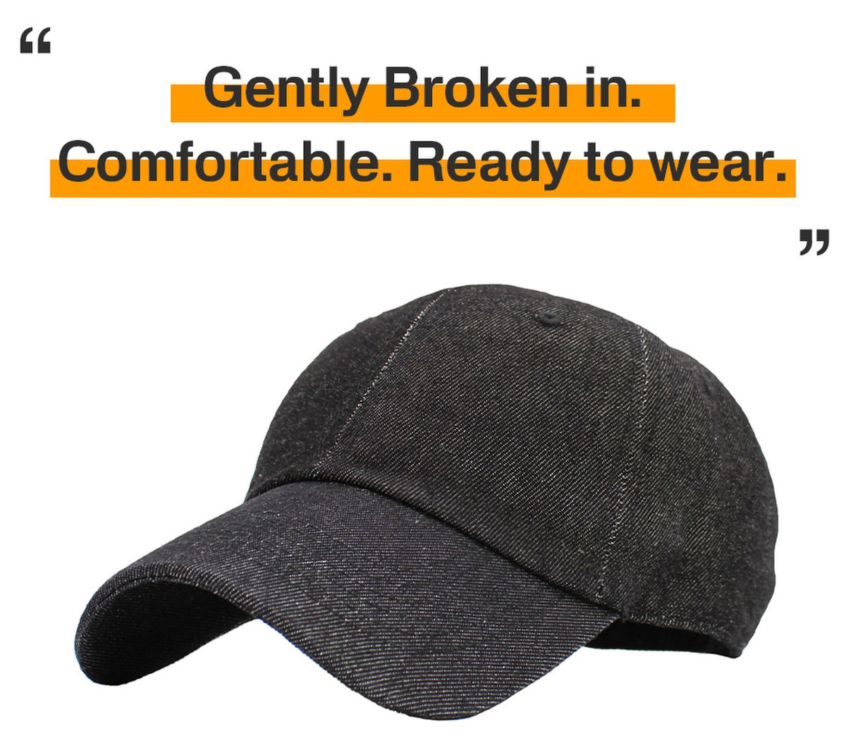 Black Denim Low Profile Baseball Caps Front Side View